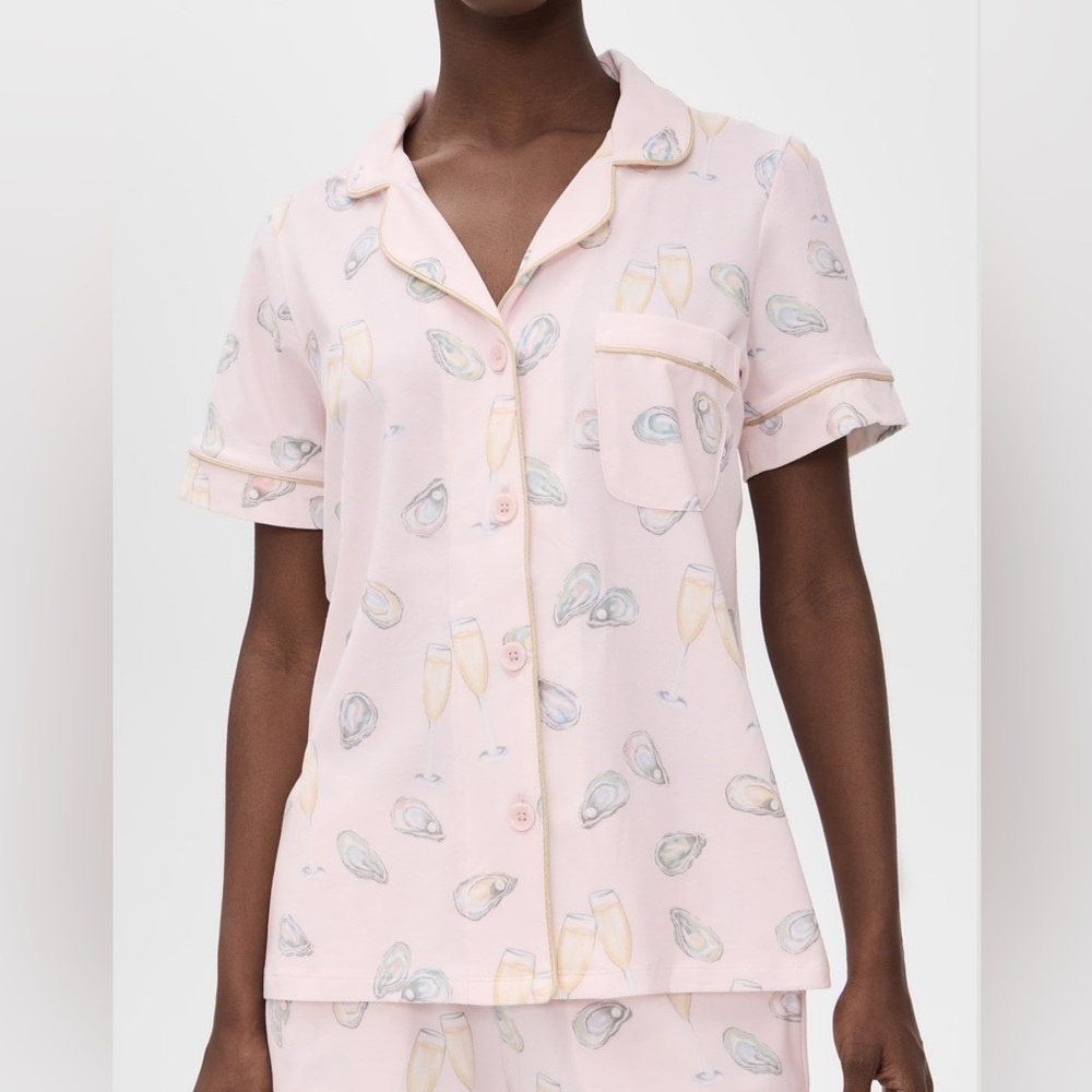 Bed Head PJs Pink Pajama Top Short Sleeve Cotton Women Size 3X Oysters Champagne